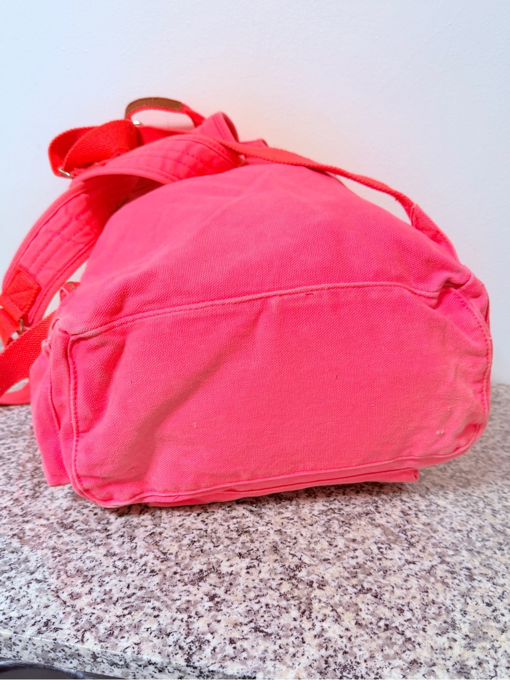 PINK Victoria's Secret Neon Pink Canvas Drawstring Backpack with Buckle Accent - Picture 8 of 11